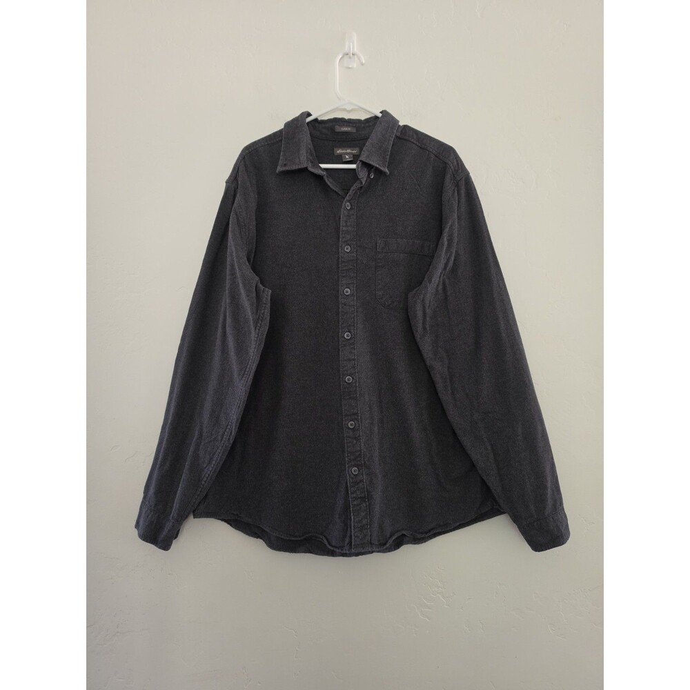 Eddie Bauer Men’s Gray Classic Fit  Flannel Button Up Long Sleeves Shirt Size...